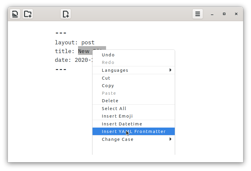 Application screenshot showing rendering of YAML frontmatter